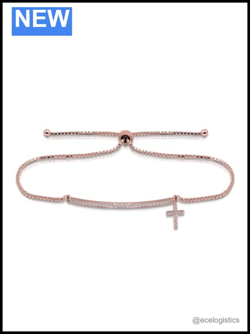 Sterling Silver CZ Cross Adjustable Pullstring Bracelet